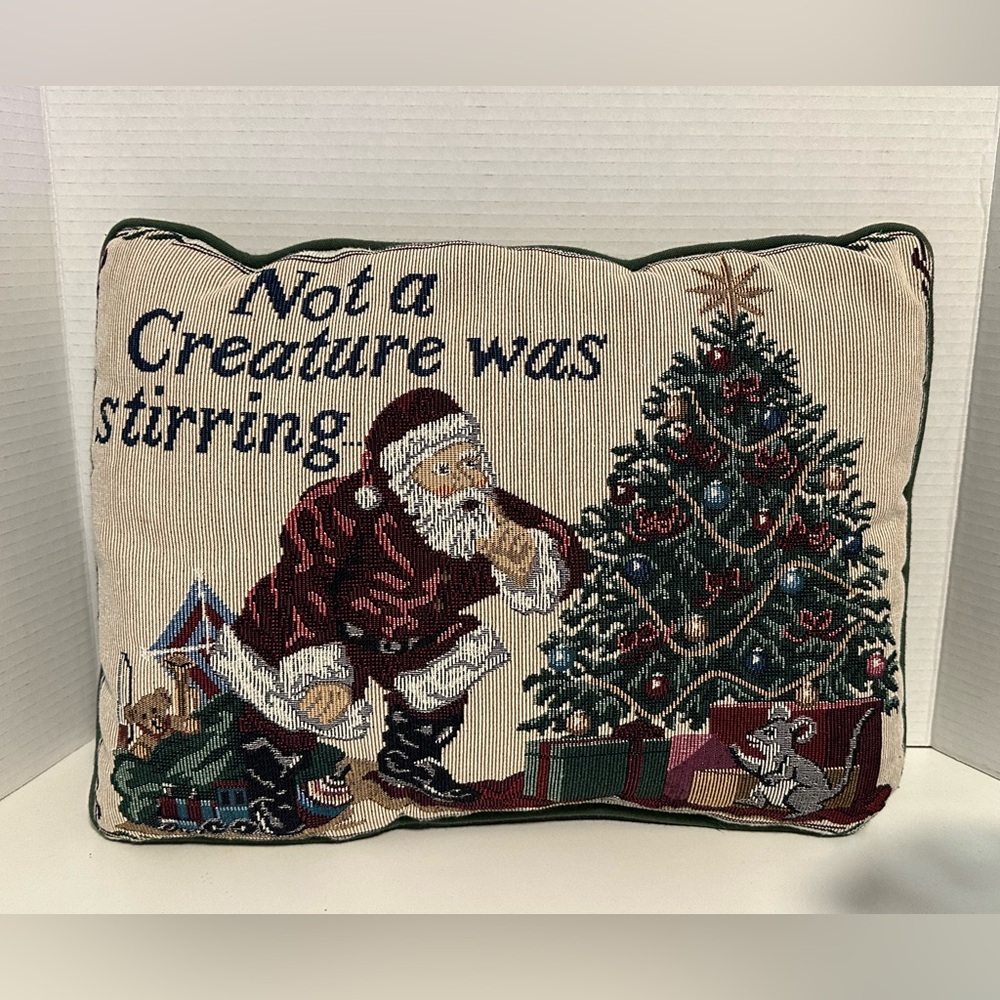 Christmas Santa Pillow “Not A Creature Stirring” 16x11